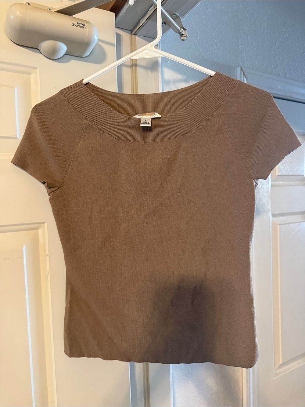 Talbots Short-Sleeve Ribbed Crewneck Top - Brown